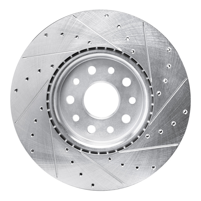 Dodge Charger Brake Rotor (1) - Front Left - R1 Concepts - Drilled & Slotted - Silver - `21-`25